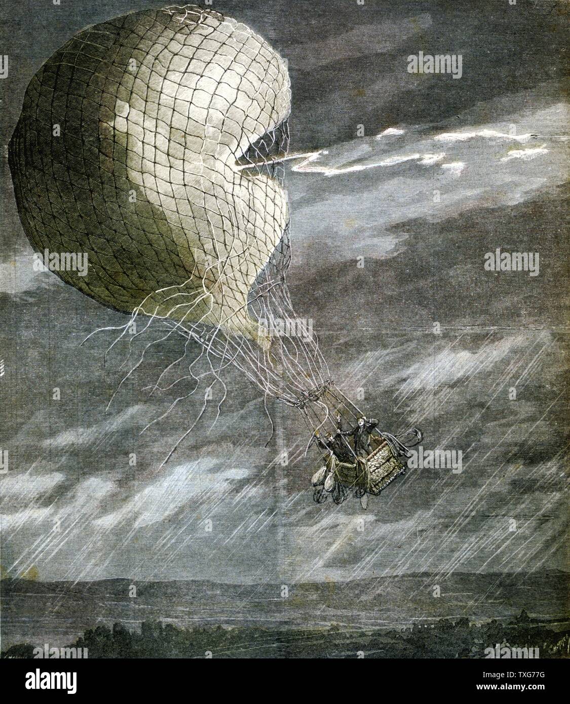 La morte del francese aviatori Godard e Panis quando il loro palloncino è stato colpito da un fulmine su Chicago da "Le Petit Journal', 15 Luglio 1891 Foto Stock