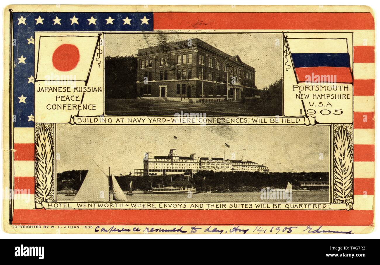 Guerra Russo-giapponese 1904-1905 : Russian-Japanese Conferenza di Pace di Portsmouth, New Hampshire cartolina Foto Stock