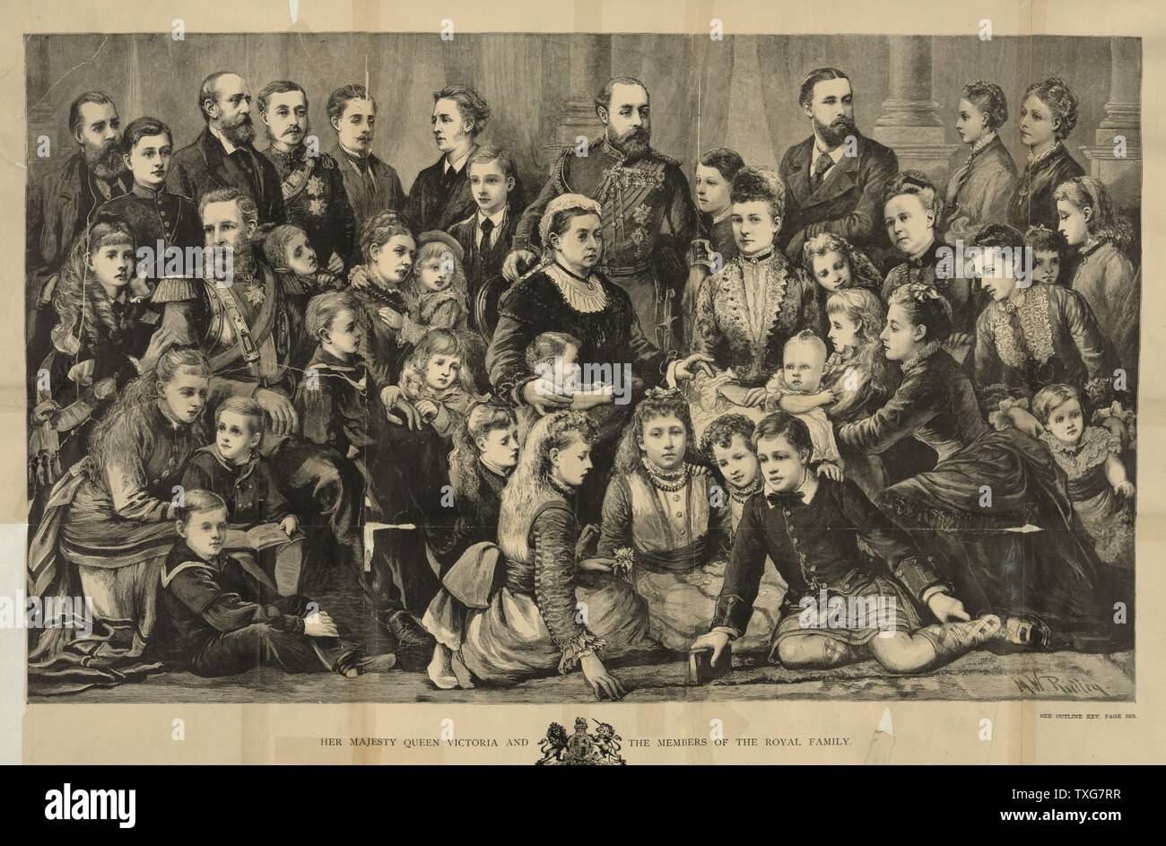 Famiglia di Queen Victoria, Regina dell'Inghilterra da 1837-1901. In piedi dietro la regina è il futuro re Edward VIII c.1905 Foto Stock