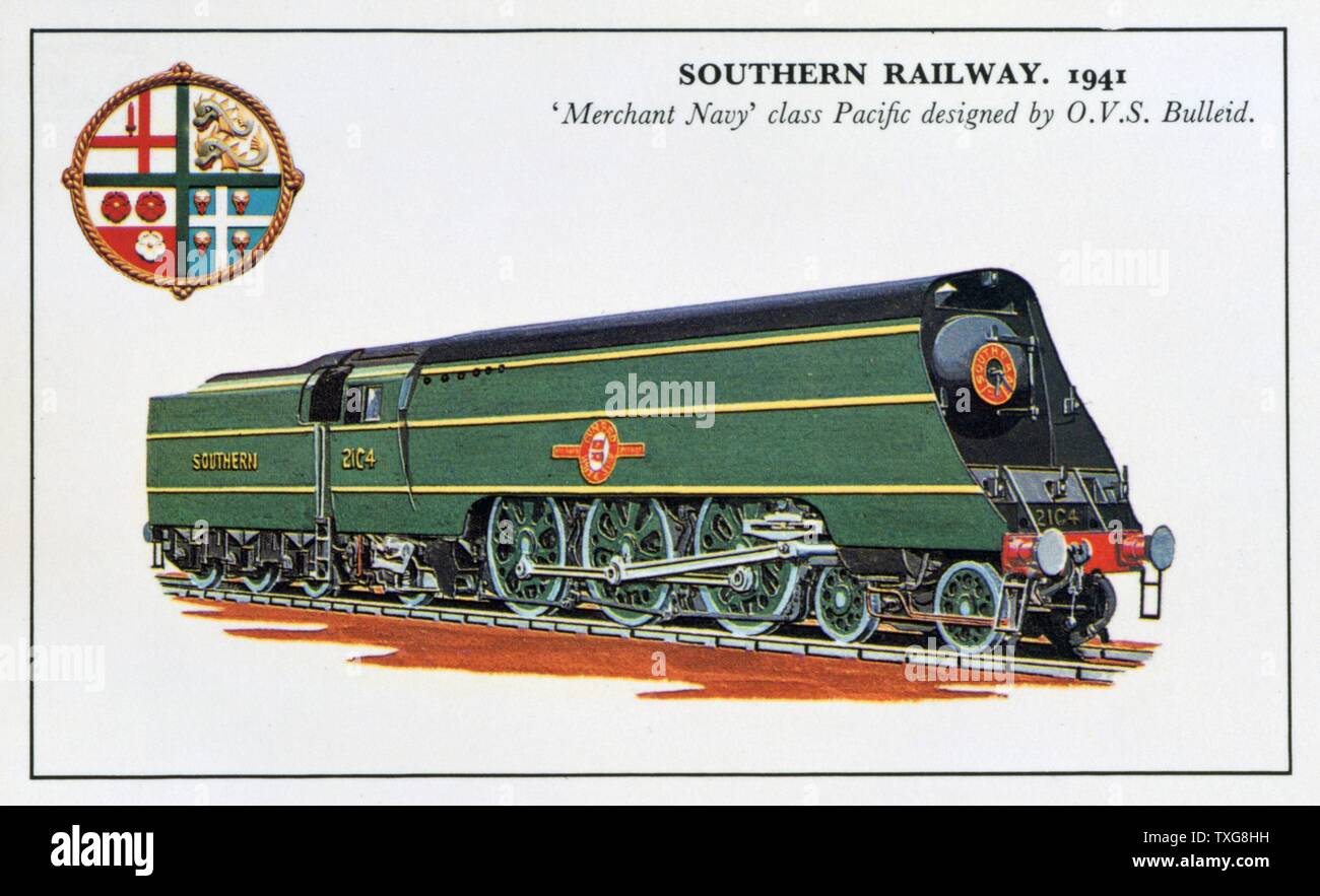Ferrovia meridionale "merchant Navy' Pacific classe 4-6-2 locomotiva a vapore progettato da Oliver Bulleid mezzitoni Foto Stock