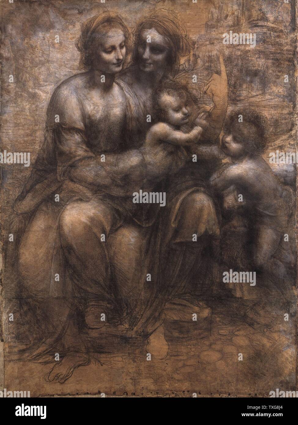 Leonardo da Vinci scuola italiana cartone animato "La Vergine con il Bambino e Sant'Anna e San Giovanni Battista" Foto Stock