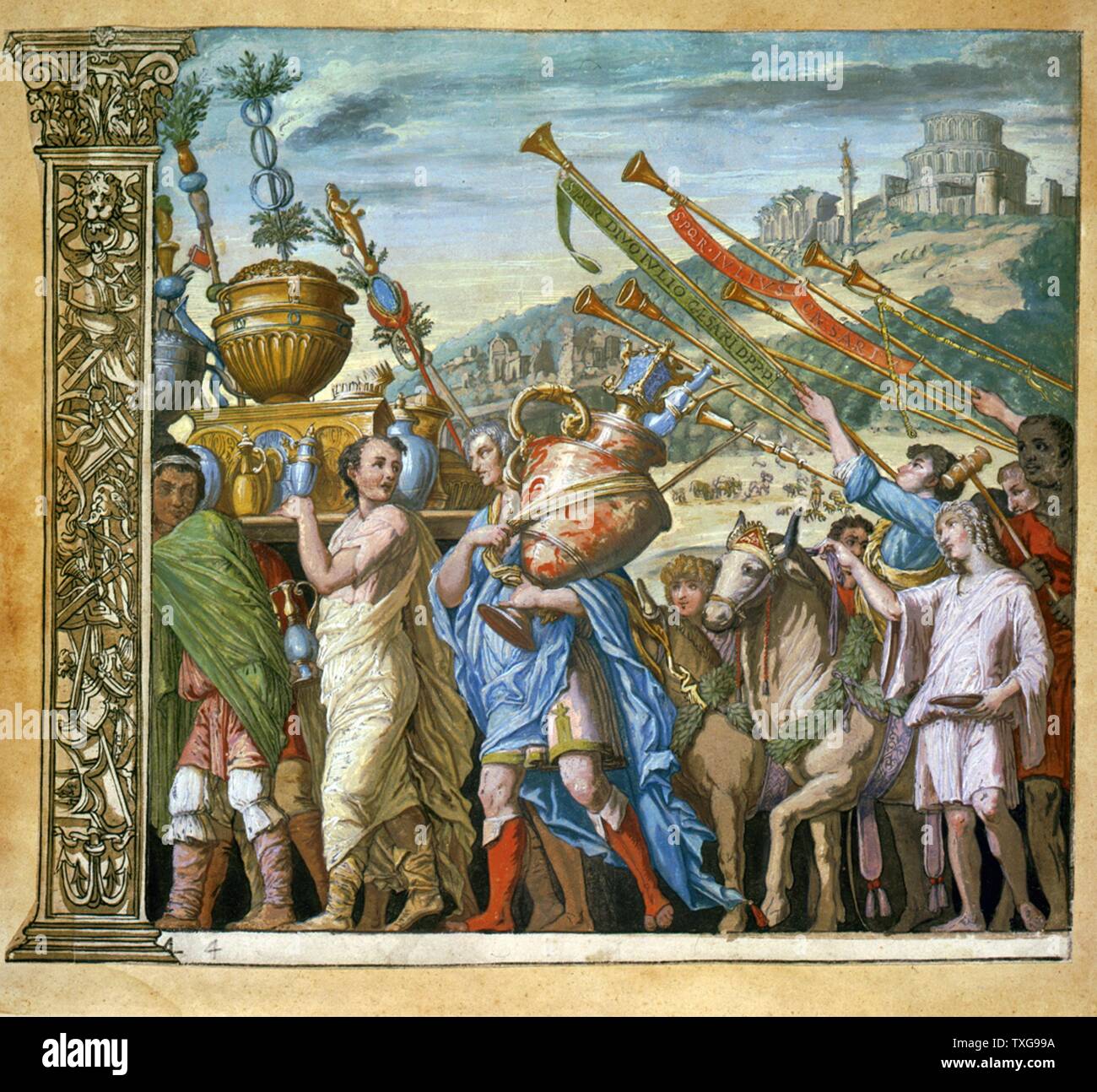 Andrea Andreani scuola italiana Il Trionfo di Giulio Cesare - piastra 4 dalla sua "Triumphus Caesari' incisione su legno Foto Stock