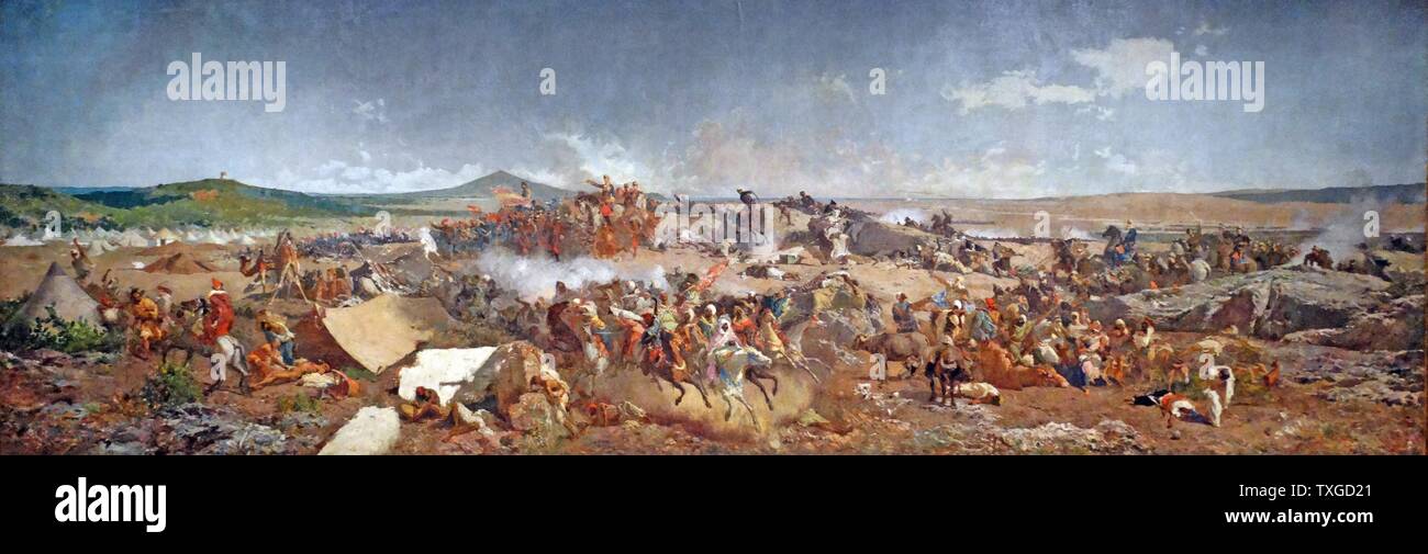 Dipinto raffigurante la battaglia di Tetuan da Marià Fortuny (1838-1874) pittore Catalano. Datata 1865 Foto Stock