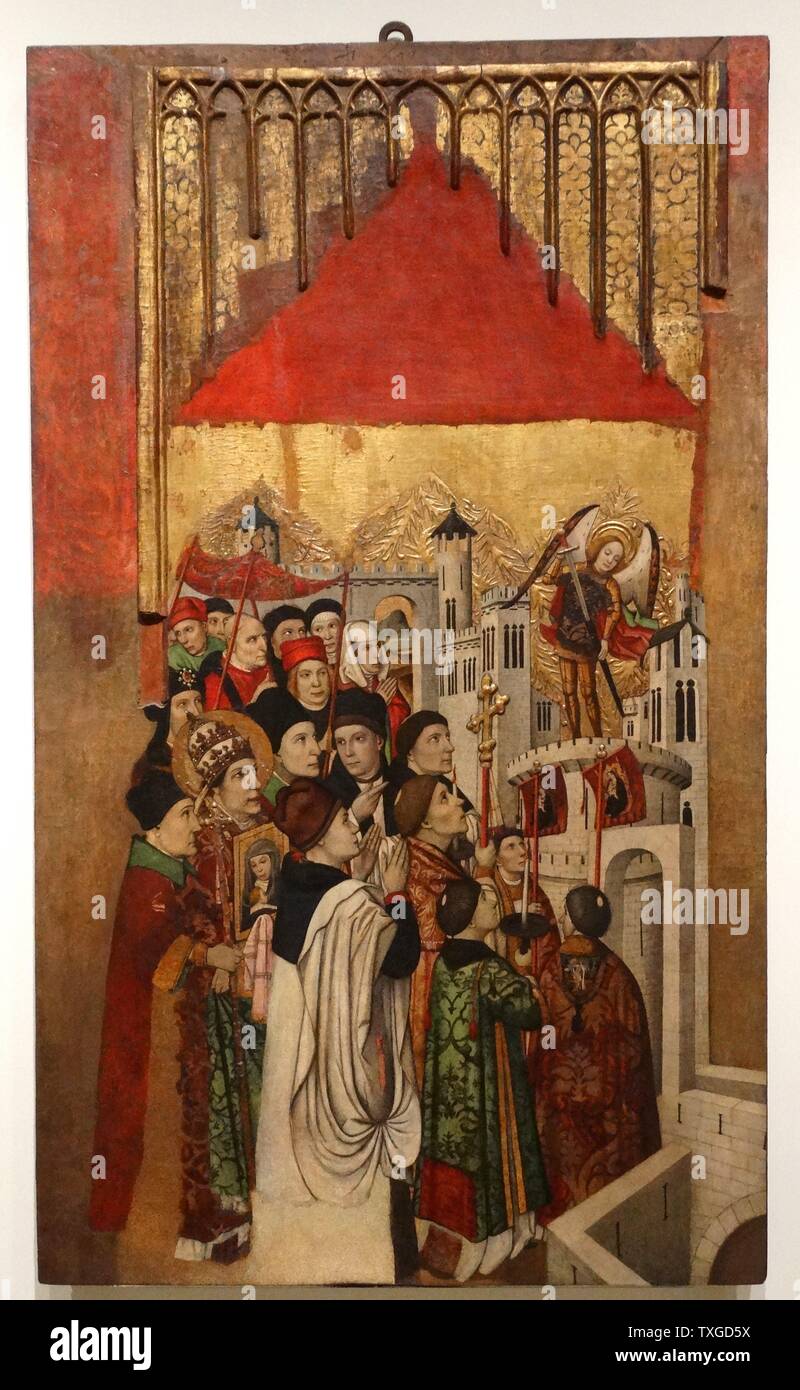 Pala di San Miguel: Apparizione di San Michele in Castel Sant' Angelo di Jaume Huguet (1412-1492) pittore Catalano. Datata xv secolo Foto Stock