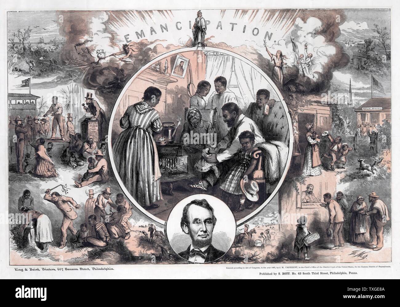 Illustrazione per la commemorazione del 1965 emancipazione degli schiavi del sud e la fine della Guerra Civile Americana, Foto Stock