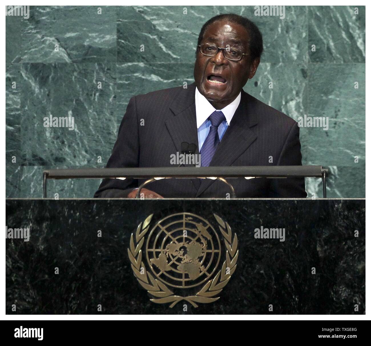 Fotografia del Presidente Robert Gabriel Mugabe dello Zimbabwe (1924-) Leader del Zimbabwe African National Union-Patriotic Front. Datata 2014 Foto Stock