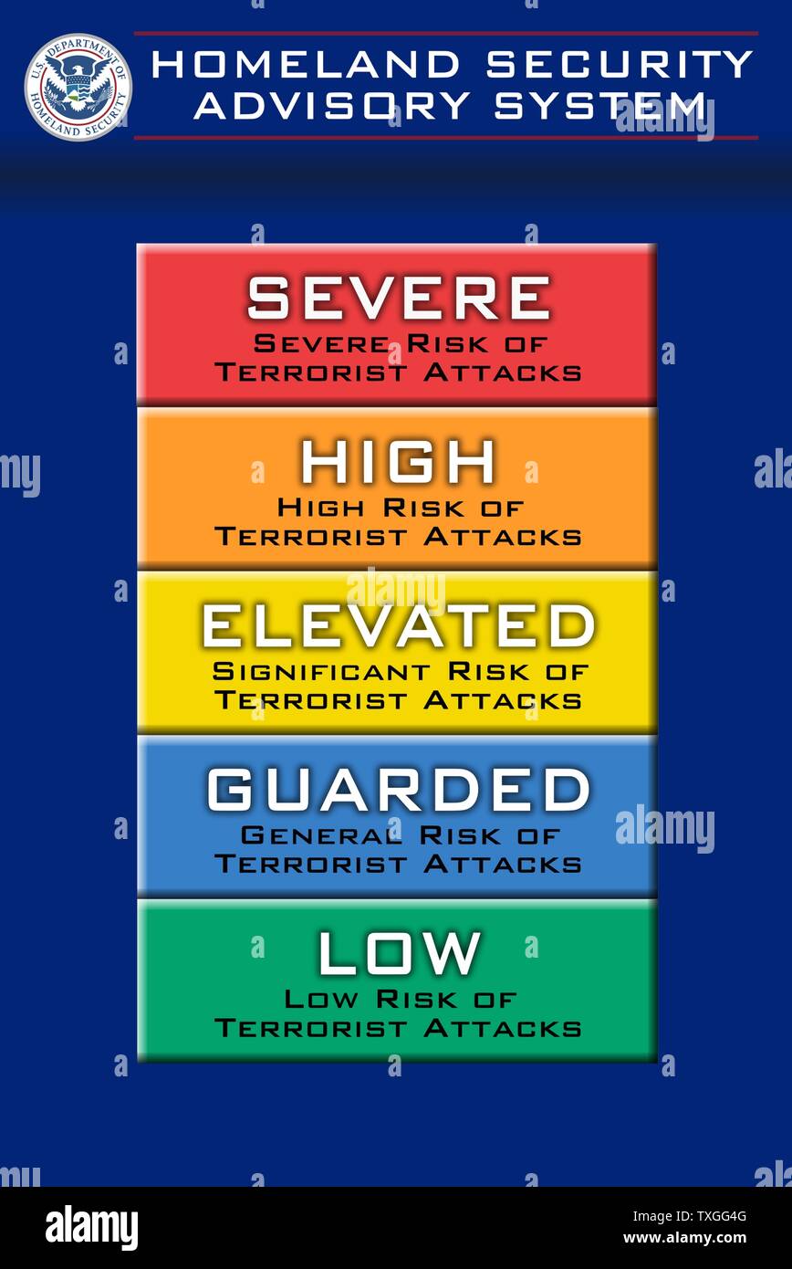 Homeland Security Advisory Service grafico indicante gli Stati Uniti d'America il terrore del livello della minaccia Foto Stock