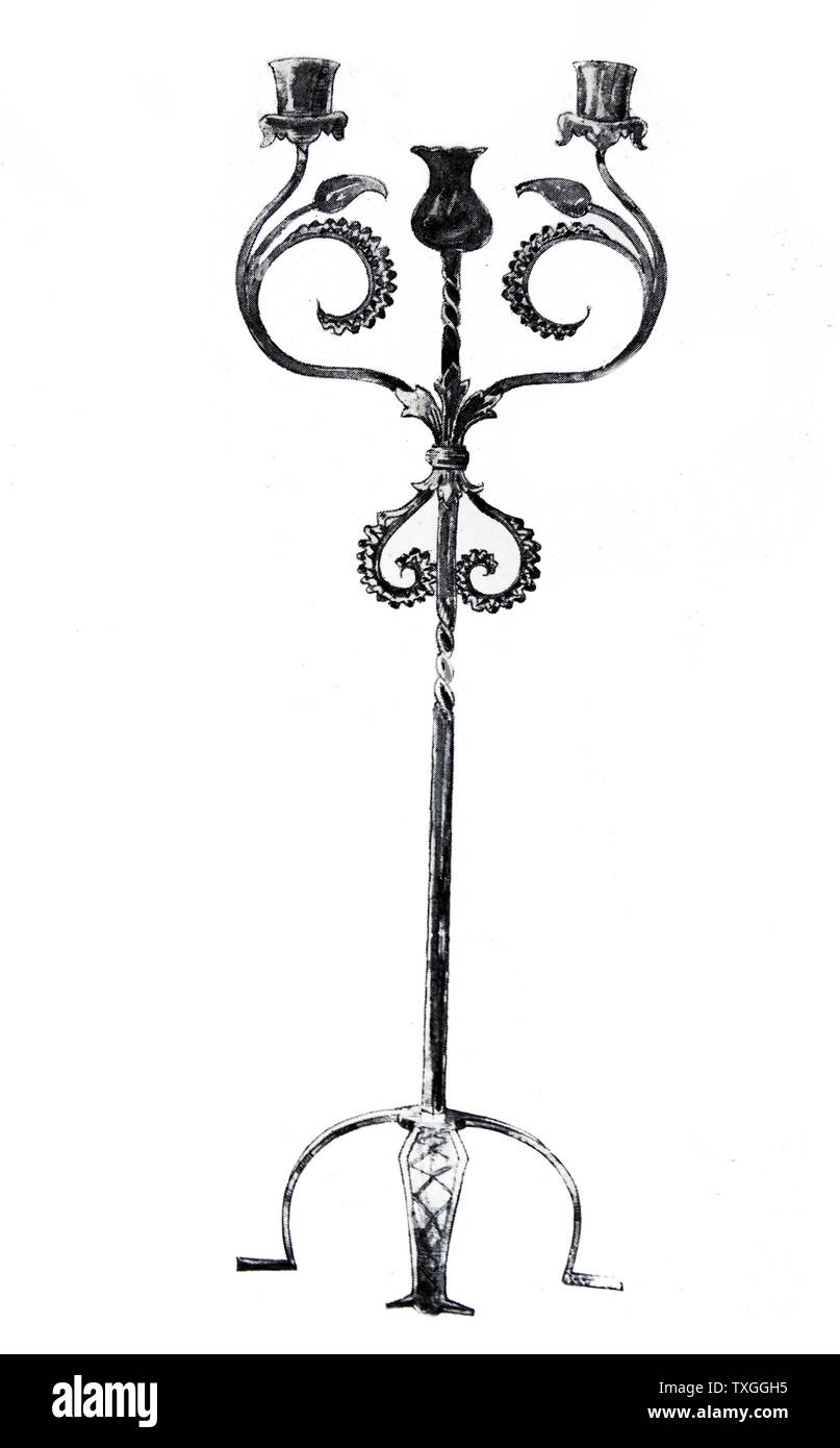 Illustrazione di un ferro battuto candela standard. Datata xviii secolo Foto Stock