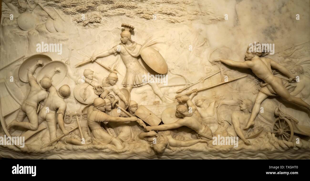 Rilievo marmoreo raffigurante Giulio Cesare di invadere la Gran Bretagna da John Deare (1759-1798) un British neo-classico scultore. Datata xviii secolo Foto Stock