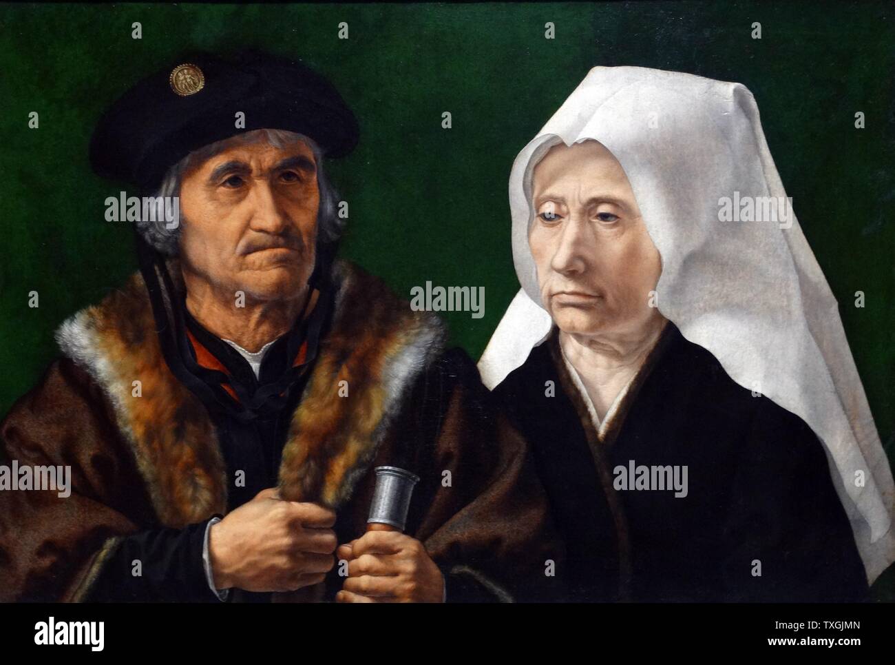 Pittura intitolata 'Una coppia di anziani' di Jan Gossaert (1478-1532) un pittore francese e membro della corporazione di San Luca. Datata XVI Secolo Foto Stock
