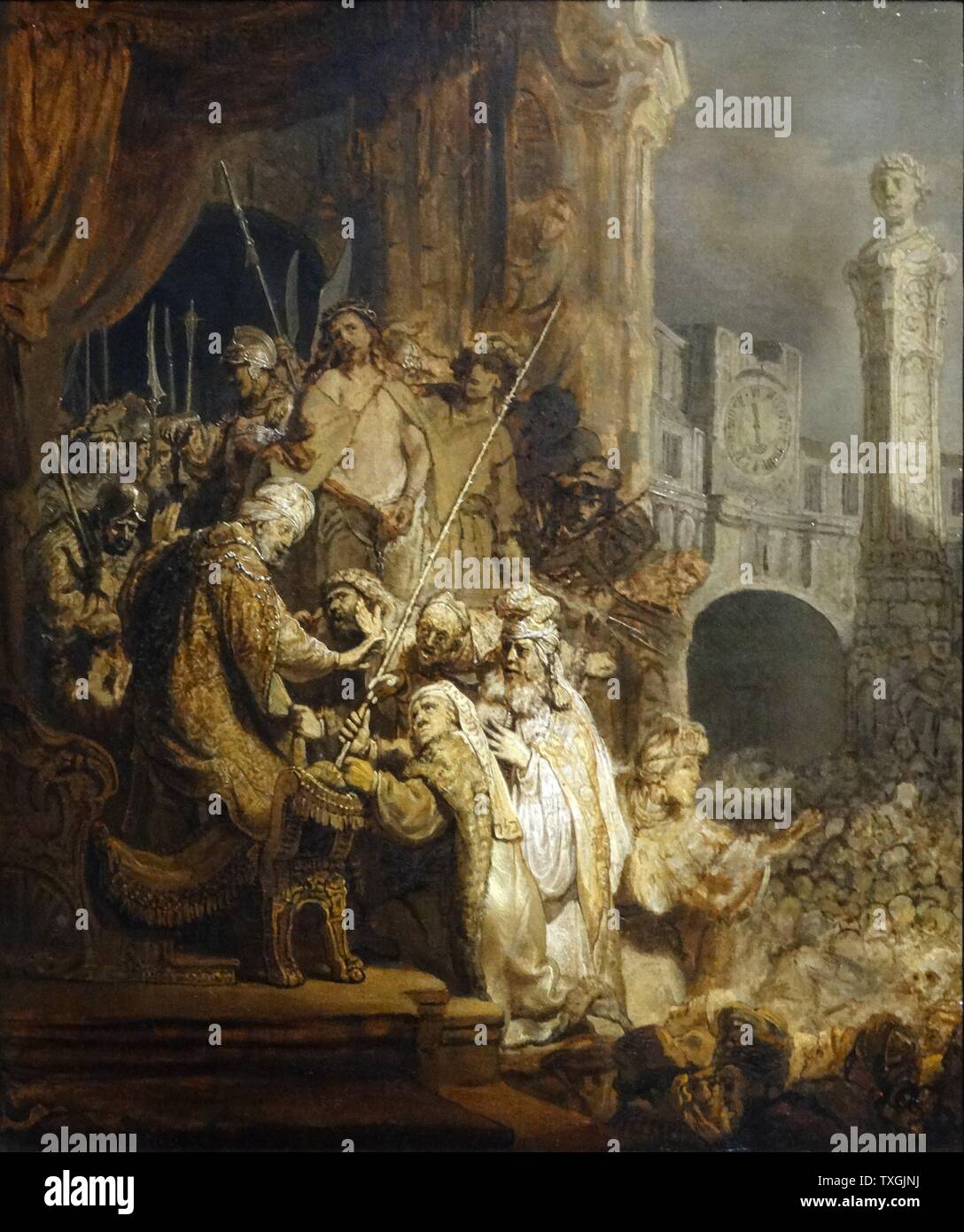 Pittura intitolato "Ecce Homo" di Rembrandt Harmenszoon van Rijn (1606-1669) un pittore olandese e incisore. Risalenti al XVII secolo Foto Stock