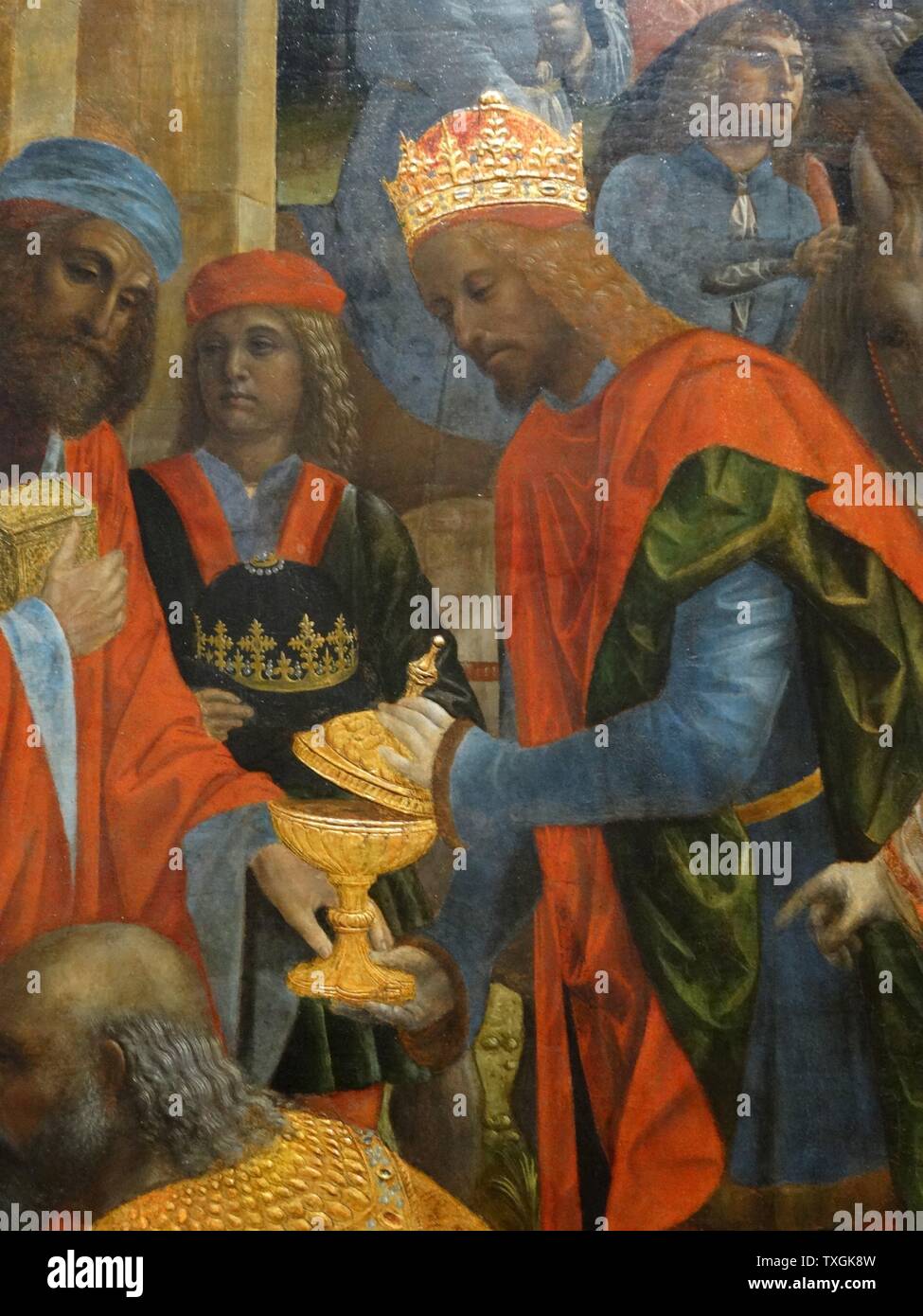 Dettaglio dal dipinto intitolato "L'Adorazione dei Magi" di Vincenzo Foppa (1430-1515) un pittore Northern-Italian, attivo in stile rinascimentale. Datata XVI Secolo Foto Stock