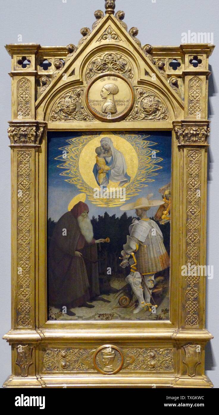 Pittura intitolato "La Vergine con il Bambino e i Santi" di Pisanello (1395-1455) un pittore italiano del primo Rinascimento italiano e nel Quattrocento. Datata xv secolo Foto Stock