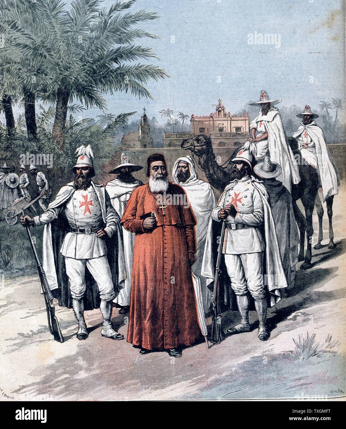 Il Cardinale Lavigerie (1825-1892) e alcuni della sua banda dei Padri Bianchi che hanno dedicato la loro vita alla causa della soppressione del commercio di schiavi in Africa centrale. Fondata Anti-Slavery Society, 1888. Da "Le Petit Journal', Parigi 15 Dicembre 1891 Foto Stock