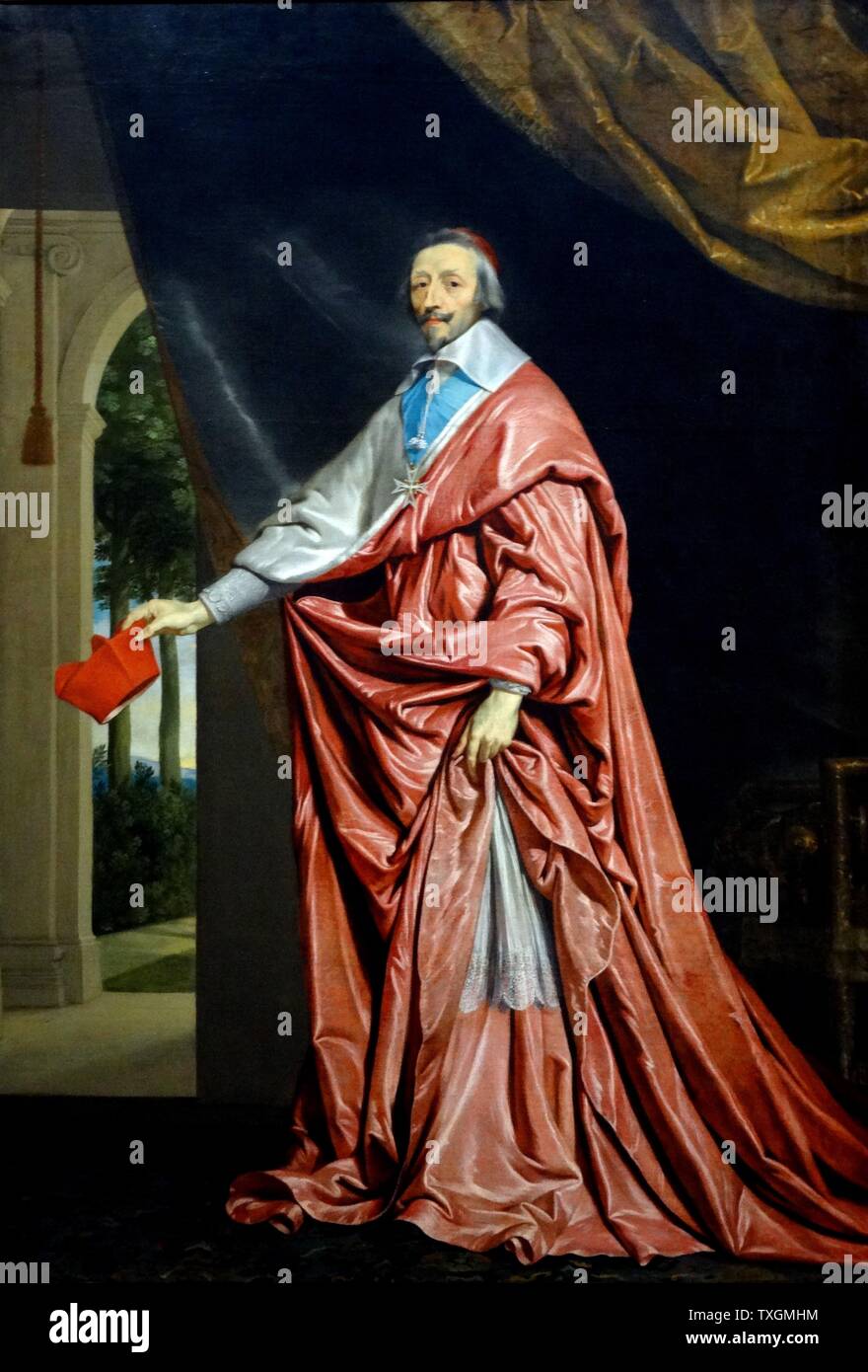 Ritratto del cardinale Richelieu (1585-1642) Un ecclesiastico francese, il nobile e più da Philippe de Champaigne (1602-1674) uno dei membri fondatori della Académie de peinture et de sculpture. Risalenti al XVII secolo Foto Stock