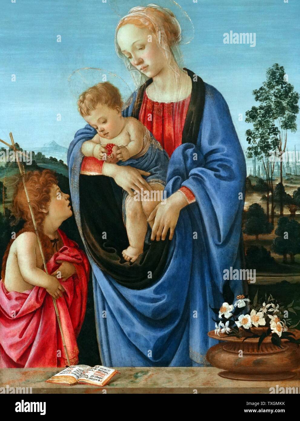 Pittura intitolato "La Vergine con il Bambino e San Giovanni" da Filippino Lippi (1457-1504) un pittore italiano durante il Rinascimento a Firenze. Datata xv secolo Foto Stock