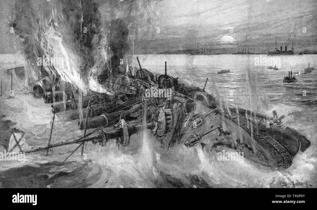 Guerra Russo-giapponese 1904-1905: Russo cruiser azzoppamento alla battaglia di Cehmulpo 9 Febbraio 1904 Foto Stock