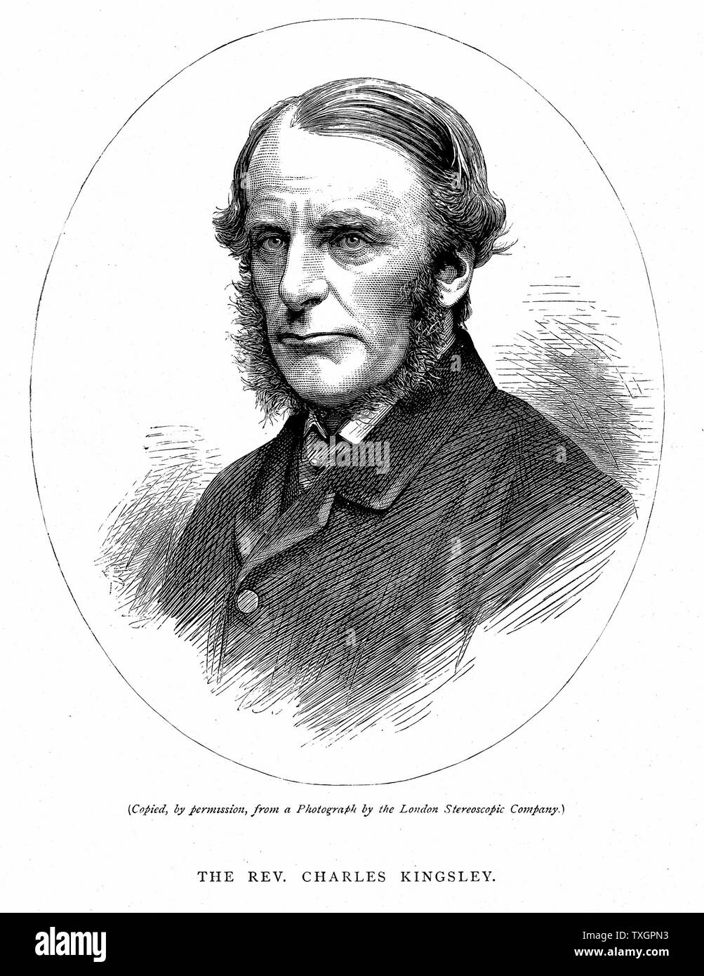 Charles Kingsley (1819-75) scrittore britannico e il chierico. Christian socialista. Creduto nella possibilità di conciliare la scienza e la religione. c.1880 incisione su legno Foto Stock