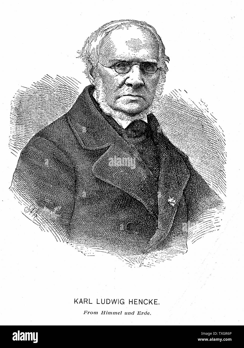 Karl Ludwig Hencke (1793-1866) Tedesco astonomer; scoperto asteroidi Astraea (1845) e Hebe (1847) incisione su legno Foto Stock
