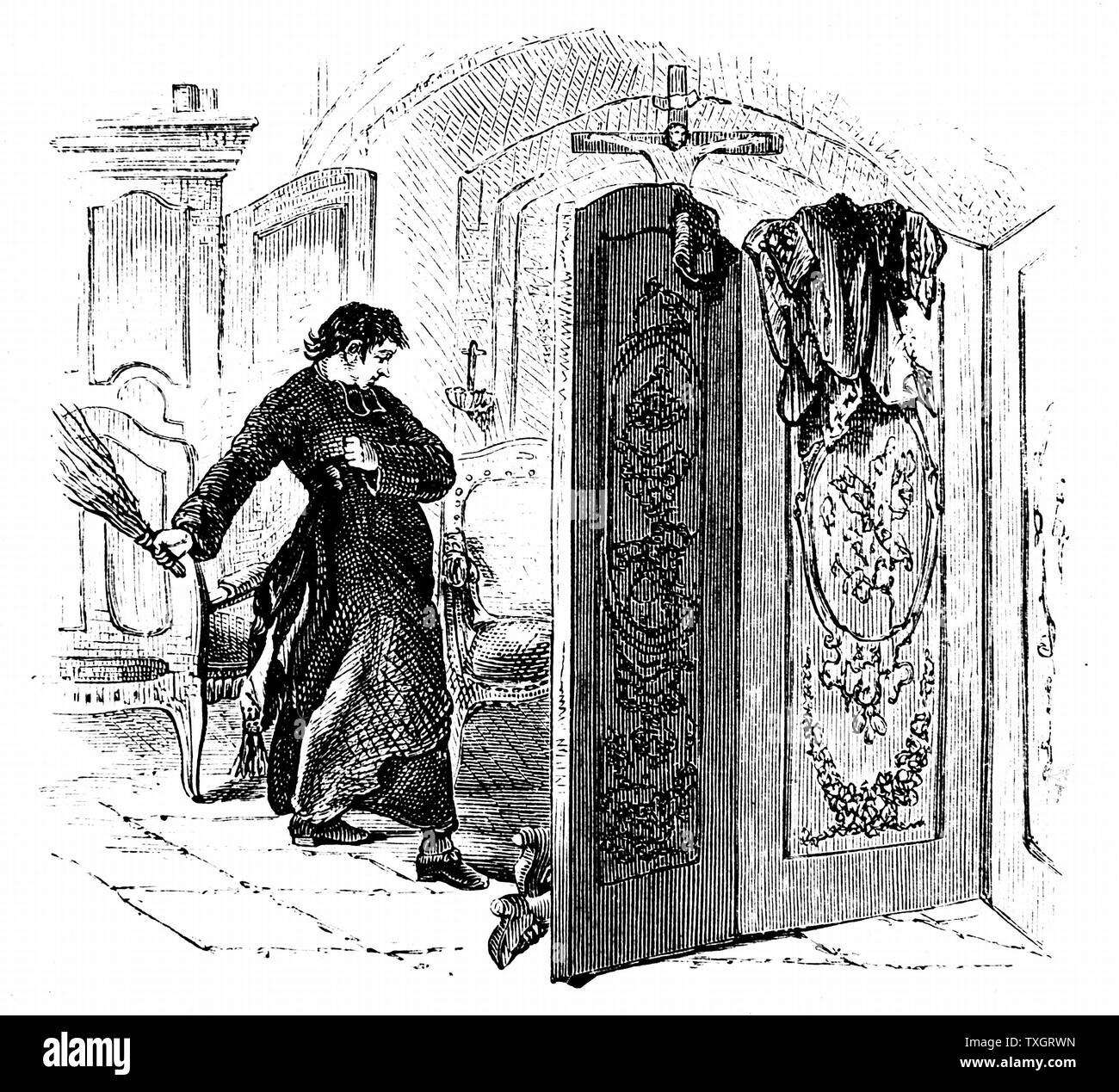 Sacerdote monta un penitente con una betulla c.1876 dal Rev. Sm. M. Cooper "una storia dell'asta' incisione di Londra Foto Stock