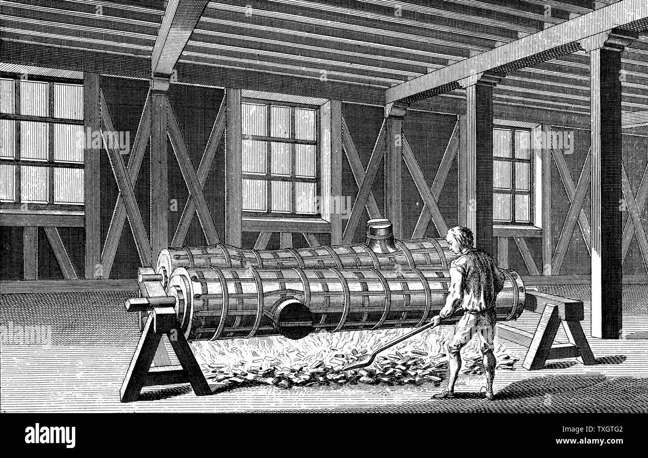 Cannone di colata. Asciugando creta patterns che potrebbe essere usato per produrre uno stampo in cui il metallo fuso sarebbe gestita da Denis Diderot "Encyclopedie' 1751-80 Parigi Foto Stock