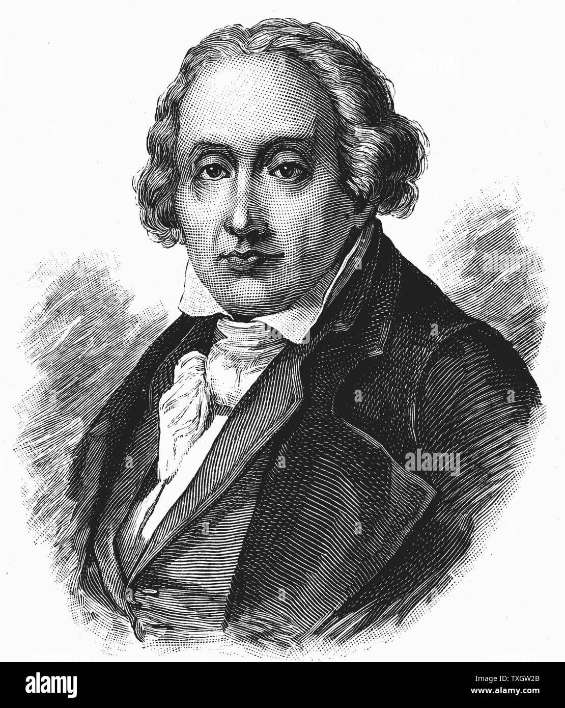 Joseph Marie Jacquard (1752-1834) francese seta-weaver e inventore incisione Foto Stock