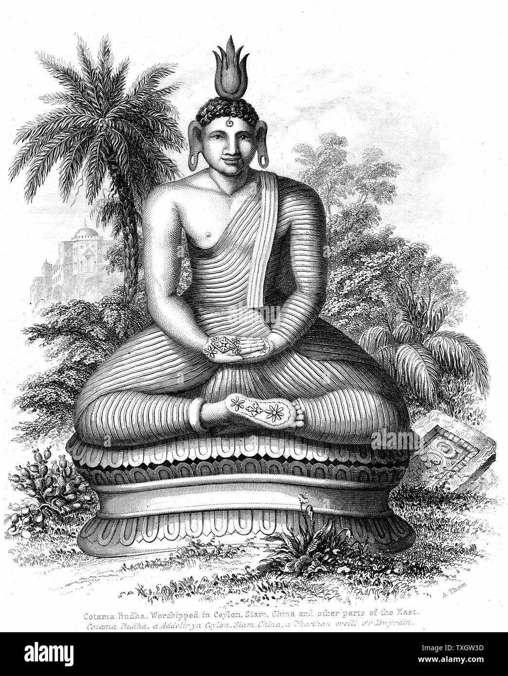 Siddhârtha Gautama Buddha, Sri Lanka 1880 incisione Foto Stock