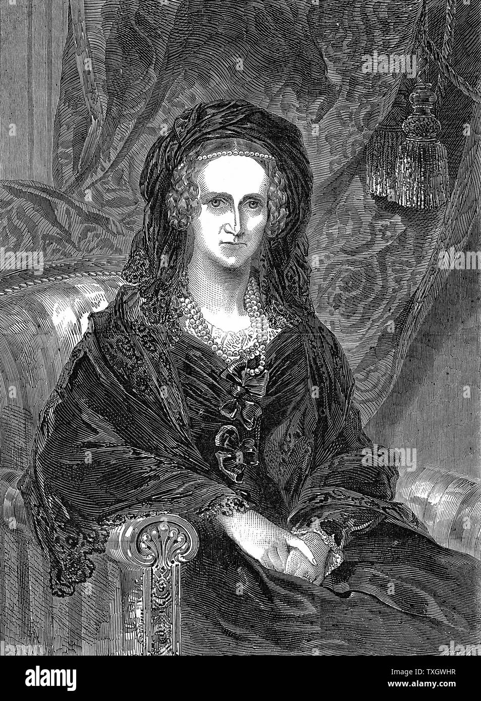 Adelaide di Sassonia Coburgo - Gotha Meiningen (1792-1849) tedesco-nato regina consorte di Guglielmo IV di Gran Bretagna (1830-37). Incisione verticale pubblicato London 1849 incisione di Adelaide come una vedova Foto Stock