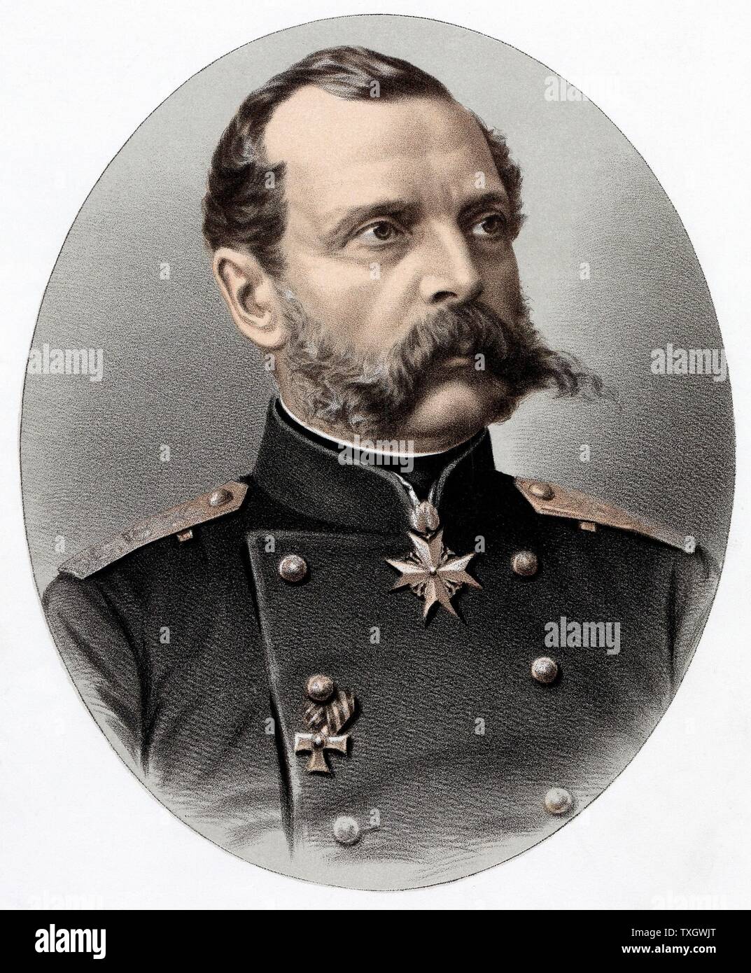 Alessandro II (1818-1881) lo Zar di Russia dal 1855. Conosciuto come 'il liberatore". Emancipare i servi della gleba nel 1861. Assassinato. c1880 litografia colorata Foto Stock