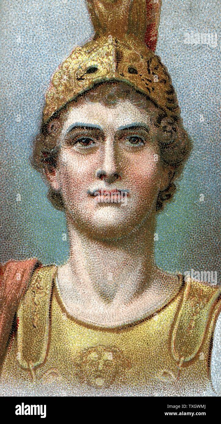 Alessandro il Grande (Alexander III di Macedon) 356-323 BC 1924 Chromolithograph che mostra la testa e le spalle di Alessandro nel casco Foto Stock