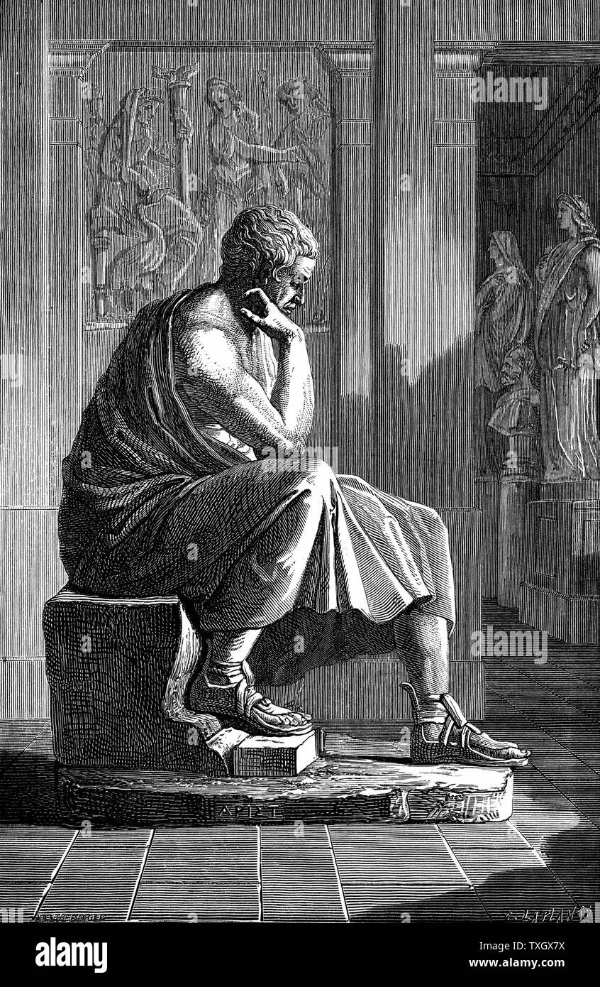 Aristotele (384-322 a.C.) il Greco antico filosofo e scienziato dopo incisione di un antica statua Foto Stock Aristotele (384-322 a.C.) il Greco antico filosofo e scienziato dopo incisione di un antica statua Foto Stock