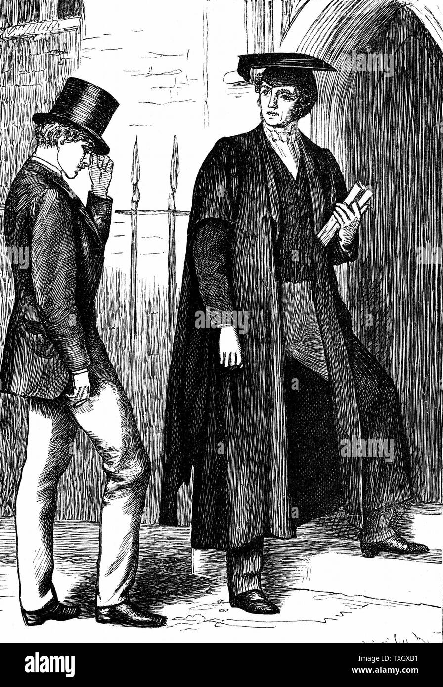 Thomas Arnold (1795-1842) British pedagogista e studioso, preside della scuola di Rugby, parlando di uno degli scolari. Rappresentazione da 1869 edizione di Thomas Hughes 'Tom Brown's studente" Foto Stock