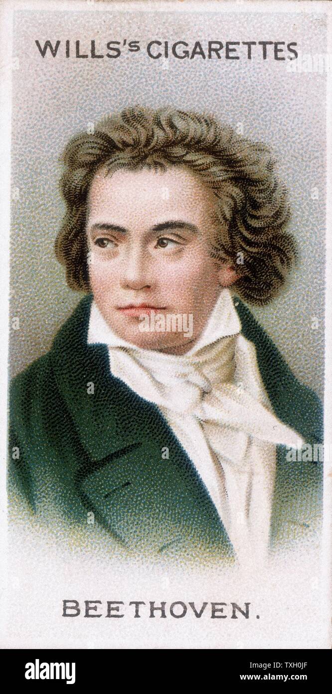 Ludwig van Beethoven (1770-1827) del compositore tedesco, un ponte tra classico e romantico. Scheda Chromolithograph 1912 Foto Stock