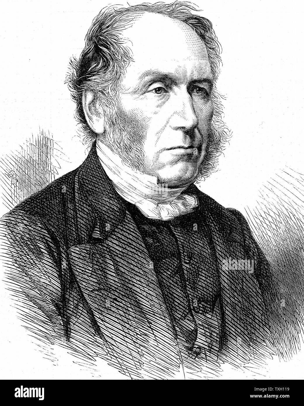 Patrick Bell (1799-1869) ecclesiastico scozzese; inventore della mietitrice meccanica (c1827) che Cyrus McCormick perfezionato. Incisione su legno 1868 Foto Stock