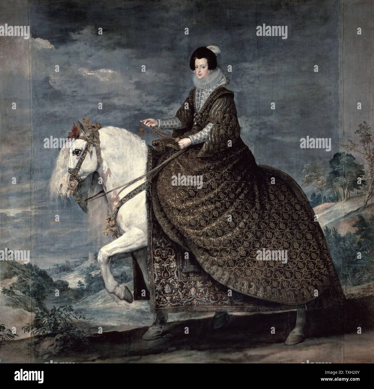 Diego Velázquez scuola spagnola la Regina Isabel de Borbón a cavallo La  Reina Isabel de Borbón, un caballo c.1635 Olio su tela (301 x 314 cm)  Madrid, Museo del Prado Foto stock - Alamy