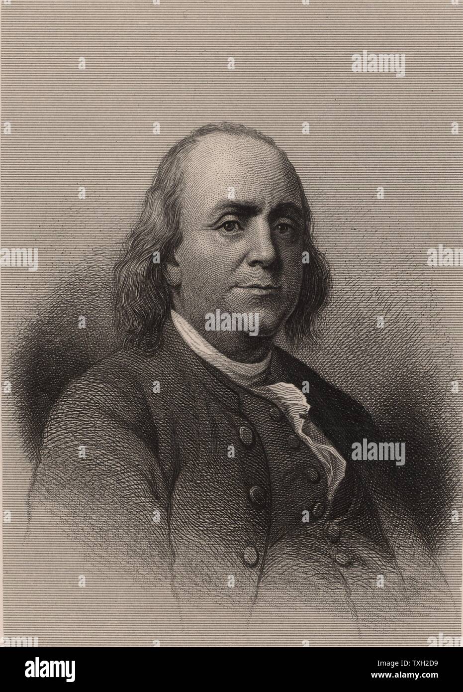 Benjamin Franklin (1706-1790), statista americano, stampante e scienziato. Incisione, 1896. Foto Stock