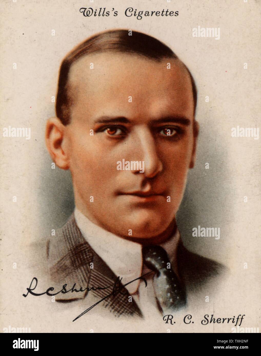 RC (Robert Cedric) sceriffo (1896-1975), drammaturgo inglese, scrittore e sceneggiatore nato a Kingston upon Thames, Surrey. Meglio conosciuto per il suo gioco "Journey's End" (1929), un conto della vita in trincea nella prima guerra mondiale . Il suo film script includono 'goodbye Mr Chips" (1936) e 'l'Dambusters" (1955). Da una serie di carte di 'celebri autori britannici' (Londra, 1937). Foto Stock