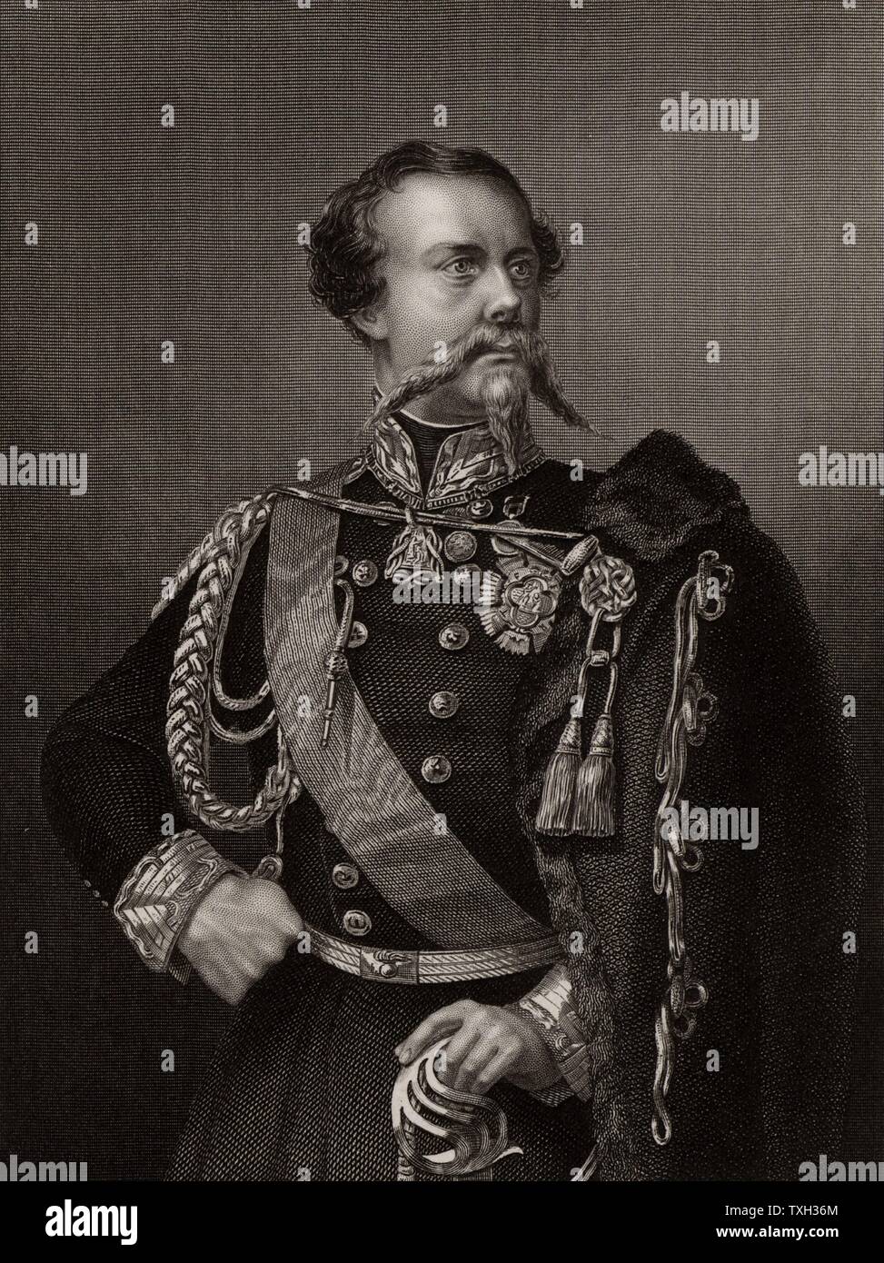 Vittorio Emanuele II (1820-78) Re del Piemonte sabaudo e Sardegna dal 1849. Primo re d'Italia dal 1861. Durante la Crimea (Russo-Turkish) Guerra (1853-1856) in Italia si è alleato con la Gran Bretagna e la Francia contro la Russia. Incisione. Foto Stock