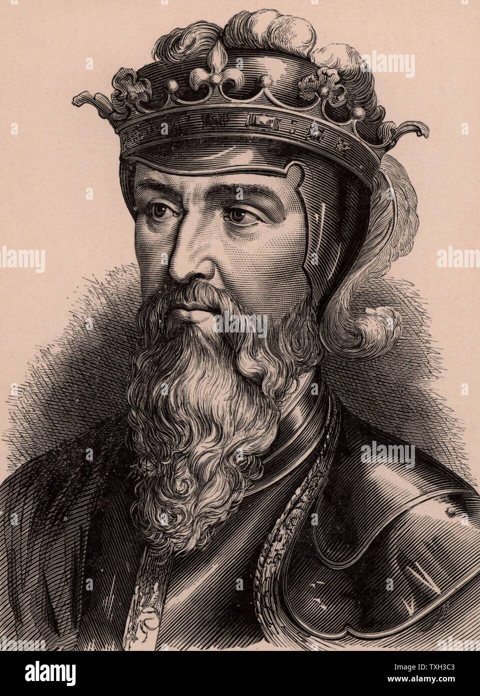 Edward III (1312-1377), re d'Inghilterra dal 1327 sulla deposizione di suo padre Edward II. La sua rivendicazione nel 1340 al trono di Francia ha comportato per i cento anni di guerra. Un membro della dinastia Plantagenet. Vers 1900 incisione su legno Foto Stock