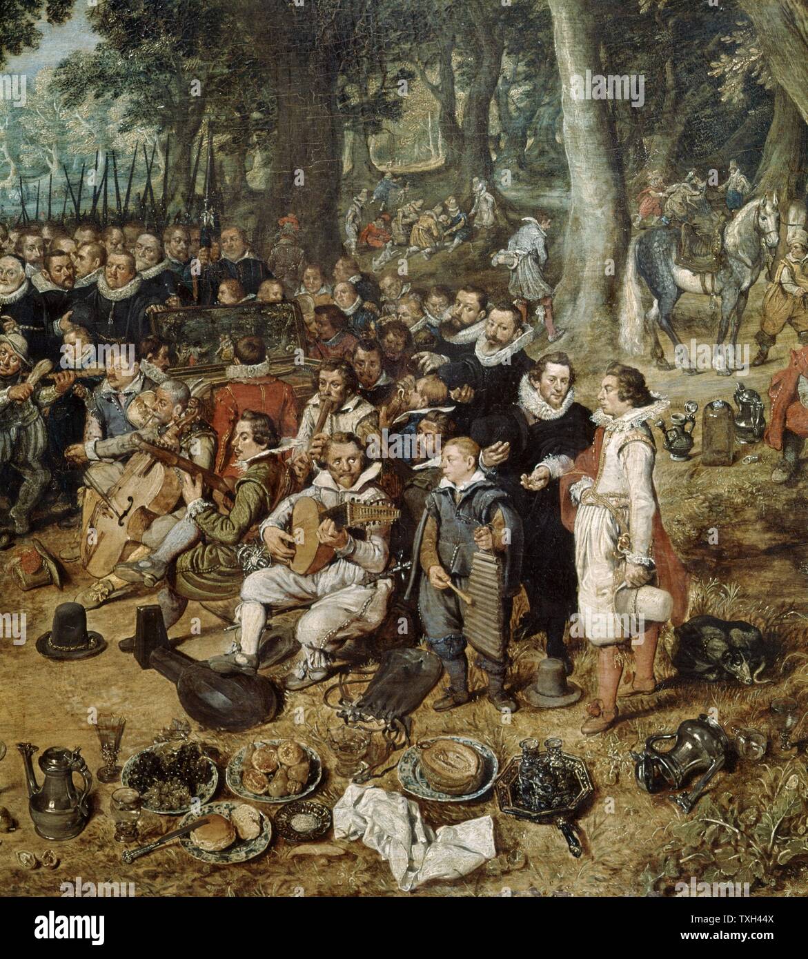 Celebrazione della tregua del 1609" (dettaglio). Band di musicisti. Nel 1609 dodici anni di tregua tra la Spagna e la Repubblica olandese è stato firmato. Adriaen van de Venne (1589-1662) Barocco olandese pittore e disegnatore. Foto Stock