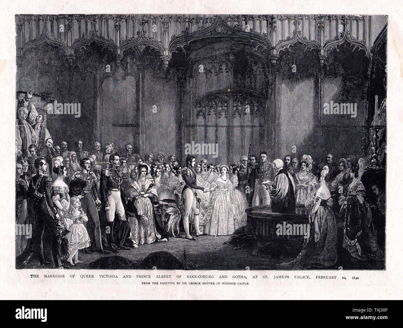 1901 illustrazione grafica della Regina Vittoria per il matrimonio con il Principe Alberto nel 1840 Foto Stock