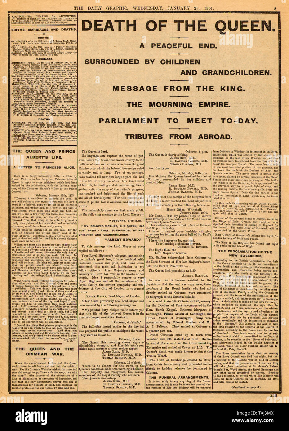 1901 Daily Graphic pagina 3 Queen Victoria morti Foto Stock