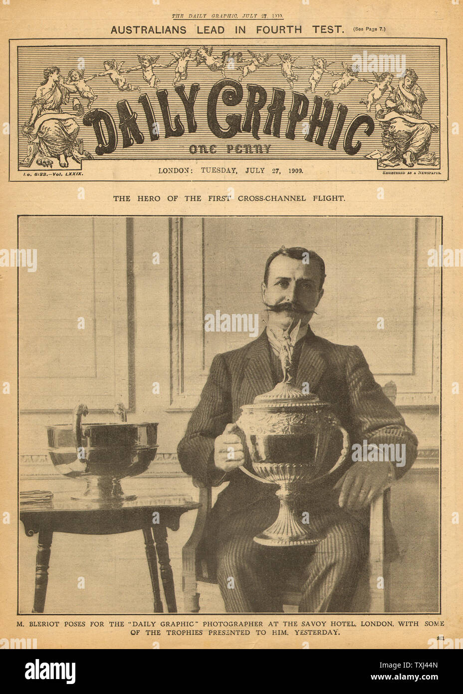 1909 Daily Graphic front page Louis Bleriot prima Cross-Channel volo Foto Stock