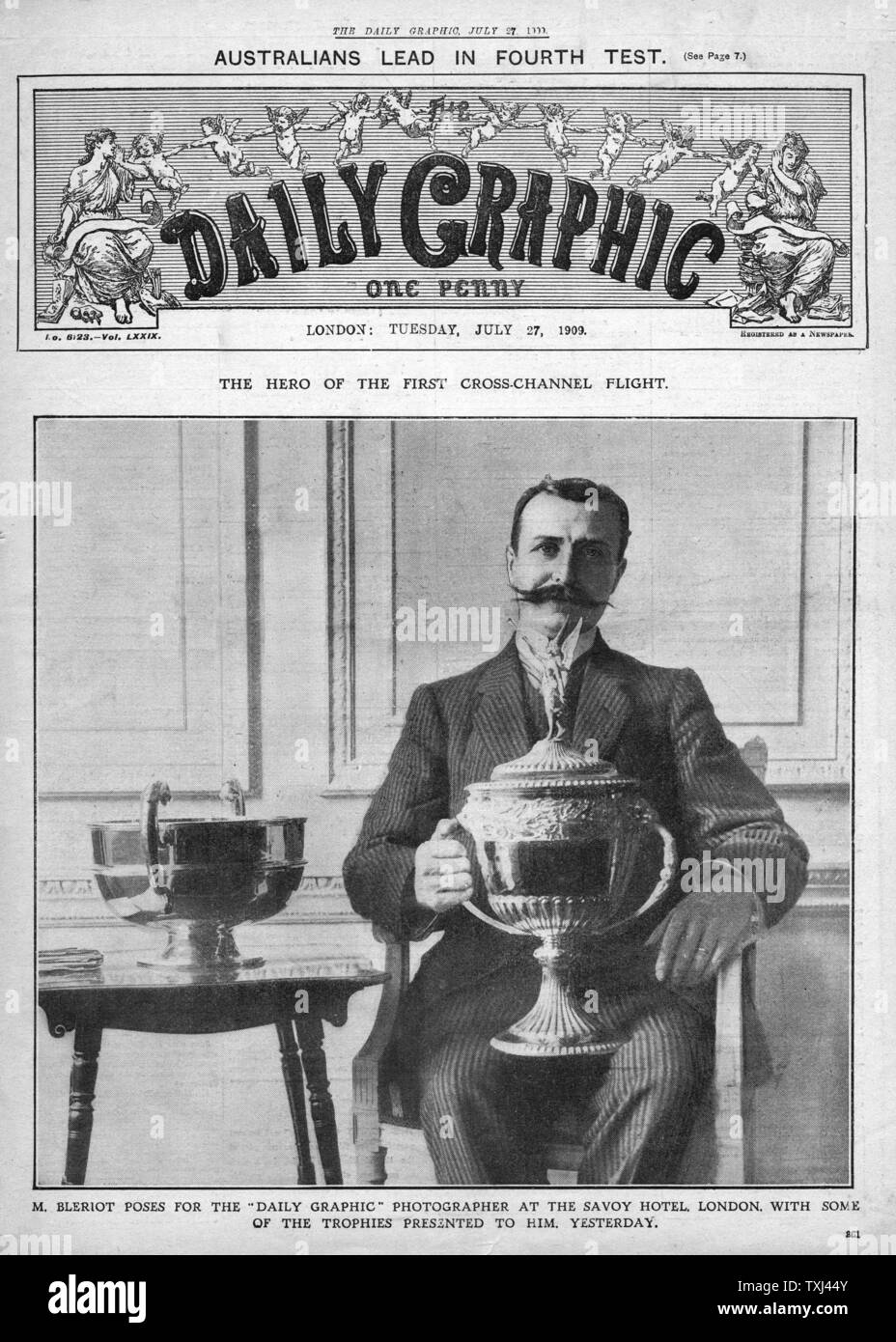 1909 Daily Graphic front page Louis Bleriot prima Cross-Channel volo Foto Stock