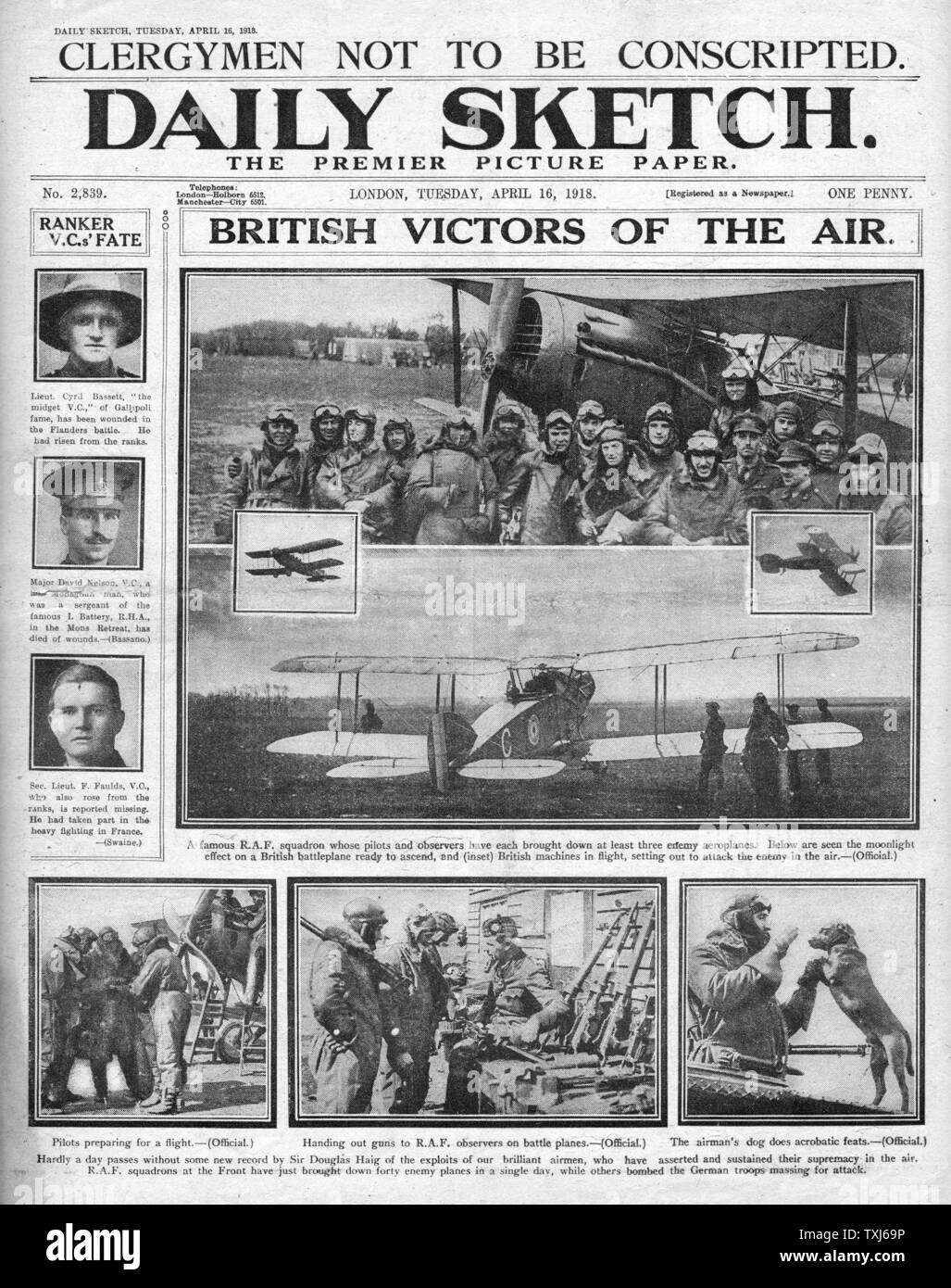 1918 Daily Sketch pagina anteriore reporting New Royal Air Force Foto Stock