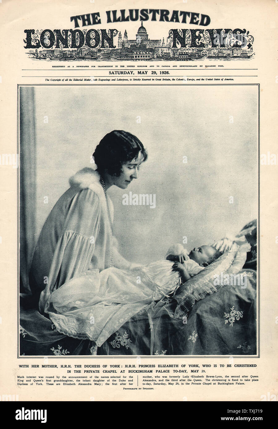 1926 Illustrated London News duchessa di York con baby Principessa Elisabetta Foto Stock
