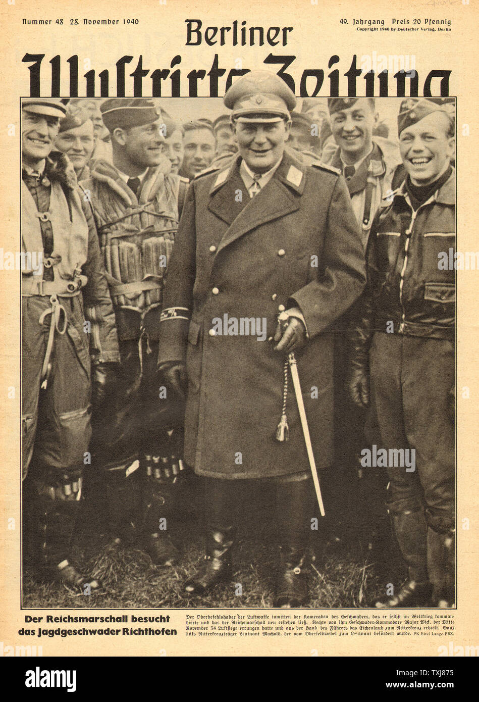 1940 Berliner Illustrierte Zeitung Reichsmarshall Hermann Goring visiti la Richthofen Squadron Foto Stock