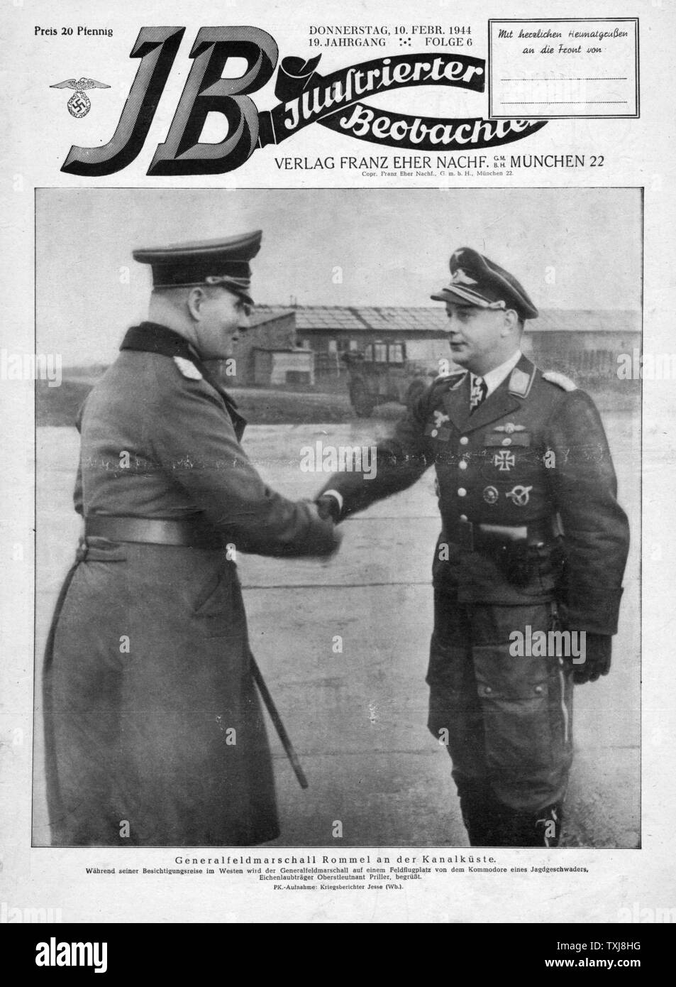 1944 Illustrierte Beobachter feldmaresciallo Rommel saluta Cavalieri Croce titolare Lt. Il colonnello Josef Priller Foto Stock