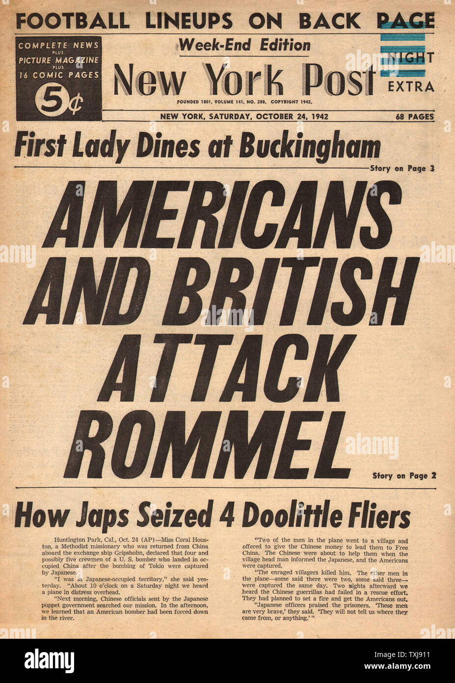 1942 New York funzionamento porta torcia American & British invasione del Nord Africa Foto Stock