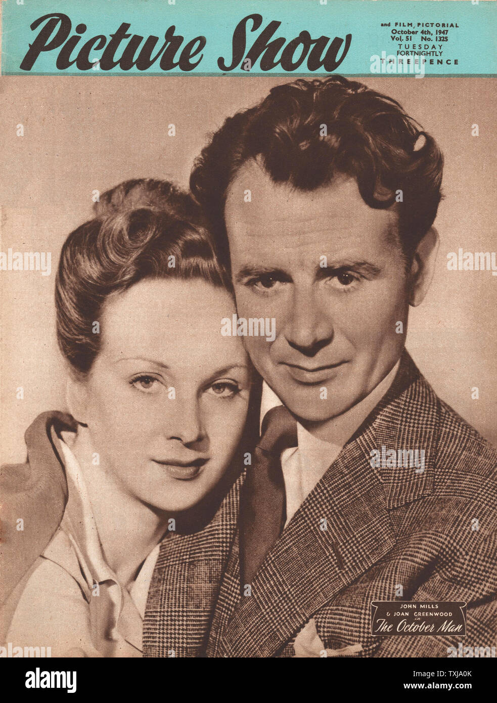 1947 Picture Show magazine front page John Mills e Joan Greenwood in ottobre l'uomo Foto Stock